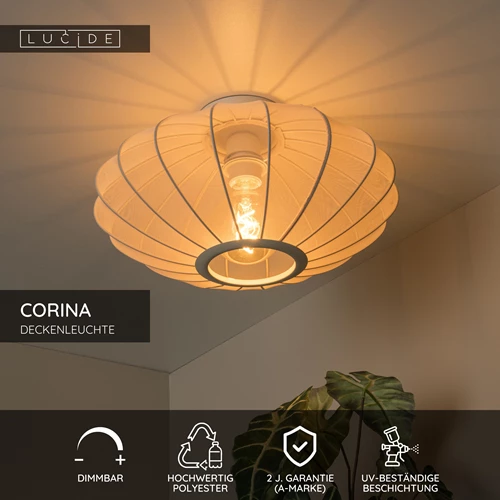 Lucide CORINA - Deckenleuchte - Ø 40 cm - 1xE27 - Beige - USP